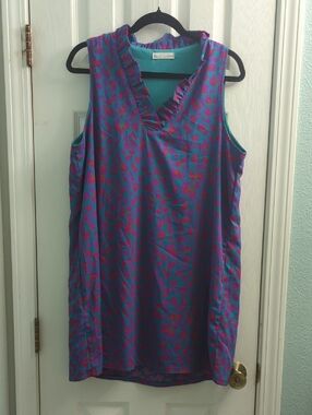 FSL Apparel Sleeveless Ruffled V-Neck Dress in Teal & Magenta